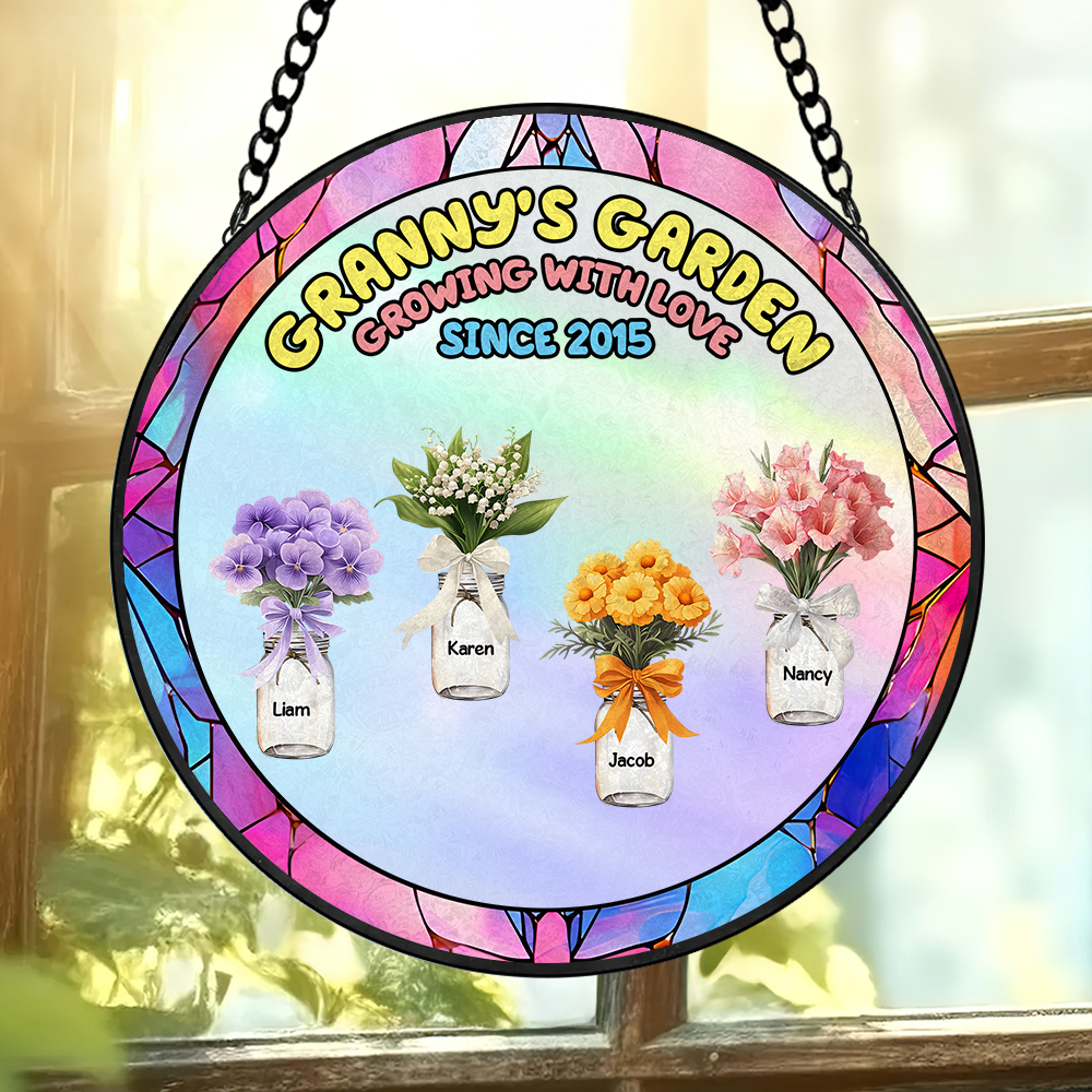 Birth Month Flower Window Hanging Stained Glass Ornament - Personalized Gift For Grandma 01KAPU260325 - Image 3