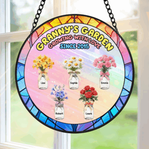 Alternative view of Birth Month Flower Window Hanging Stained Glass Ornament - Personalized Gift For Grandma 01KAPU260325