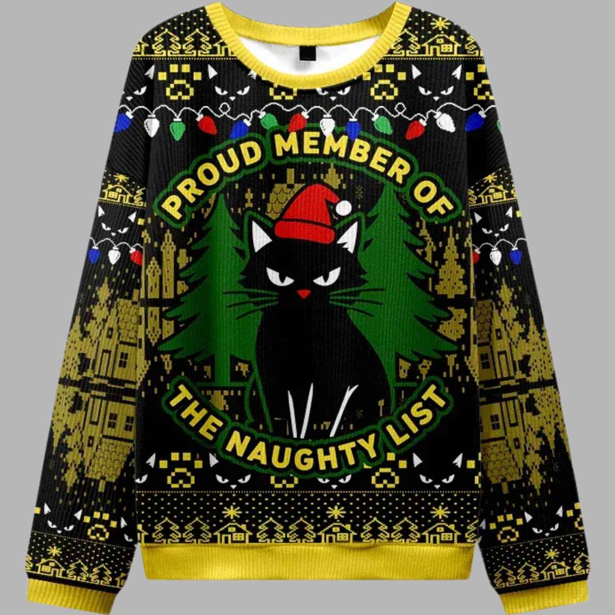 Alternative view of Black Cat Gaze Christmas Ugly Sweater - gullprint.com