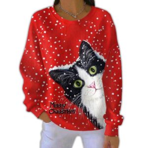 Black Cat Merry Christmas Pit Striped Sweatshirt