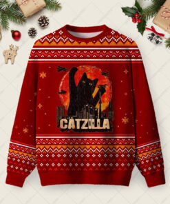 Black Cat Ugly Christmas Fuzzy Fleece Sweatshirt