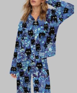 Black Cats Silky Satin Pajama Set