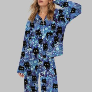 Black Cats Silky Satin Pajama Set