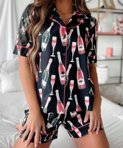 Black Champagne Short Sleeve Pajama Set