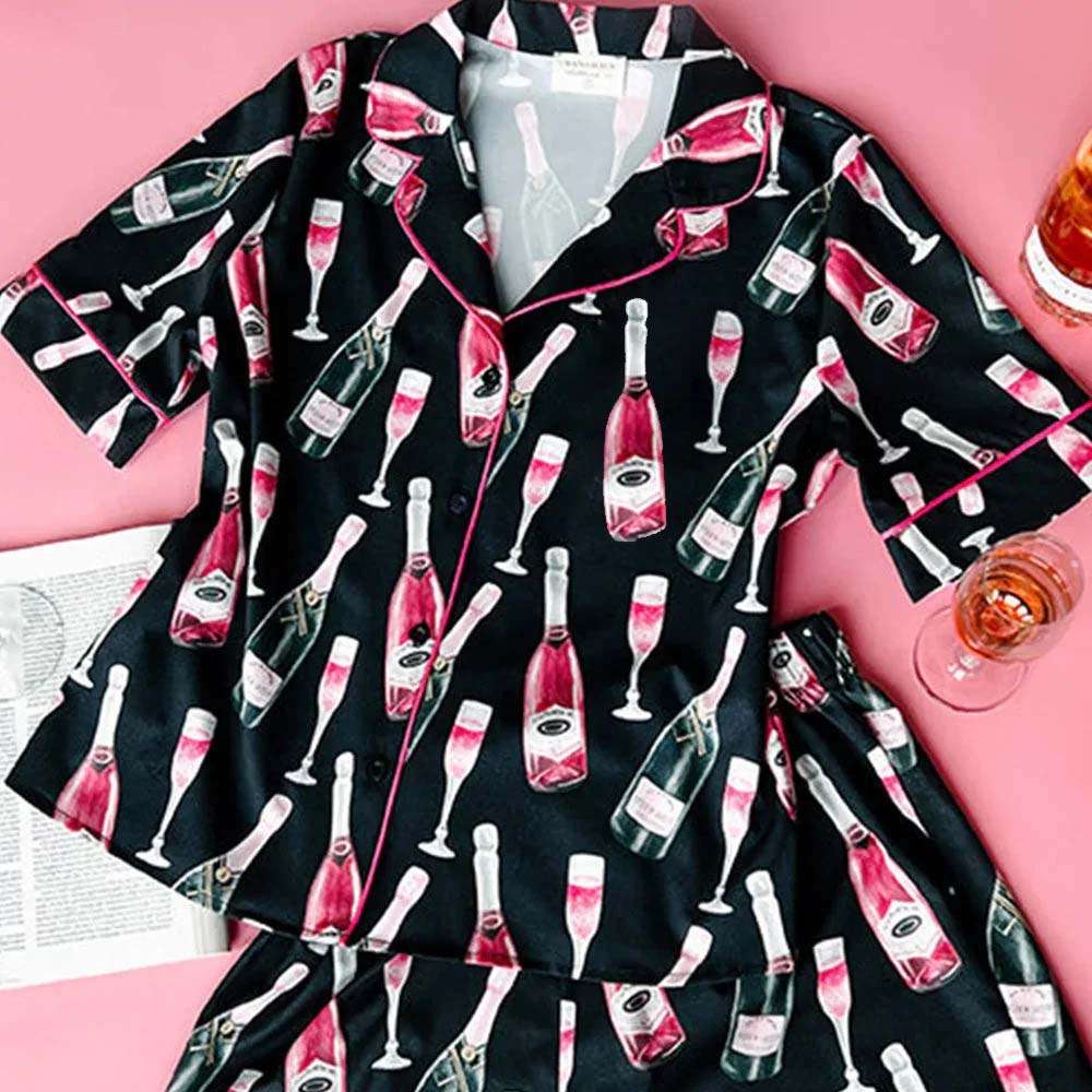 Black Champagne Short Sleeve Pajama Set - Image 3