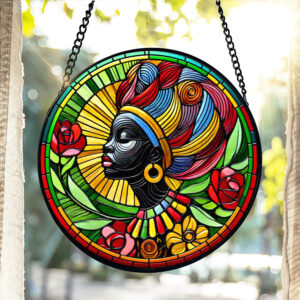 Alternative view of Black Roots Pride Round Stained Glass Suncatcher Ornament 02qhtn030125 Black History Month Decor