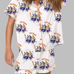 Blue Dog Astros Baseball Print Pajama Set
