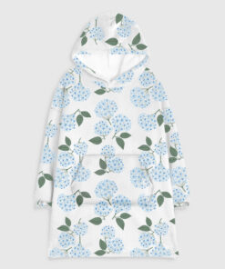 Blue Hydrangea Nantucket Cottage Flannel Blanket Hoodie