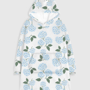 Blue Hydrangea Nantucket Cottage Flannel Blanket Hoodie