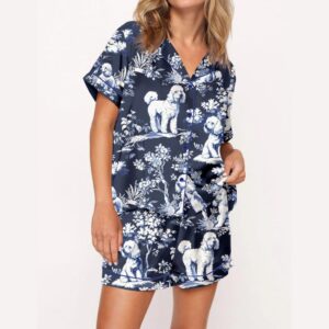 Blue Poodle Dog Silky Satin Pajama Set