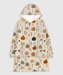 Boho Pumpkin Autumn Flowers Watercolor Fall Floral Flannel Blanket Hoodie