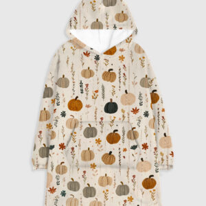 Boho Pumpkin Autumn Flowers Watercolor Fall Floral Flannel Blanket Hoodie