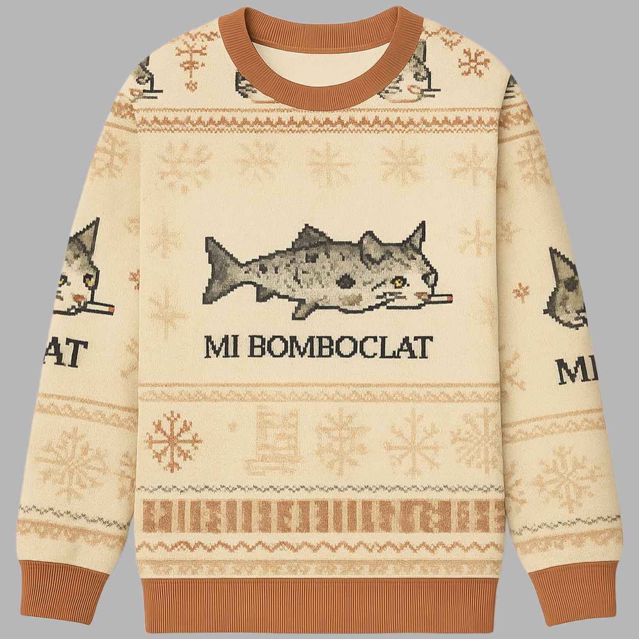 Bomboclat Fish Cat Meme Ugly Christmas Sweater - gullprint.com