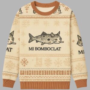 Alternative view of Bomboclat Fish Cat Meme Ugly Christmas Sweater - gullprint.com