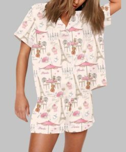 Bonjour Paris Eiffel Tower Travel To France Sister Party Coffee Pajama Set