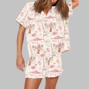 Bonjour Paris Eiffel Tower Travel To France Sister Party Coffee Pajama Set