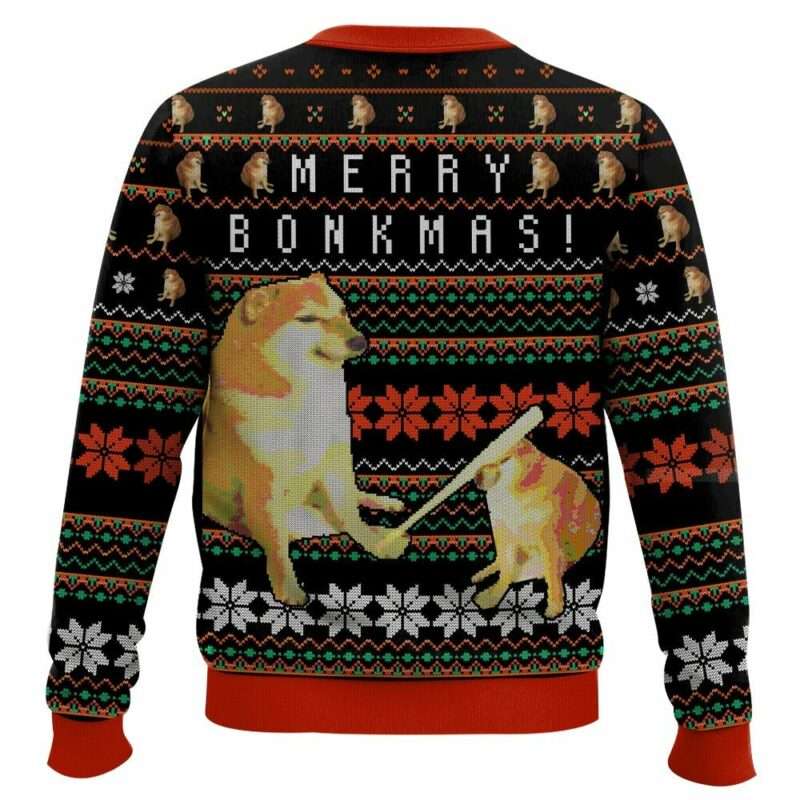 Alternative view of Bonkmas Cheems Doge Meme Ugly Christmas Sweater