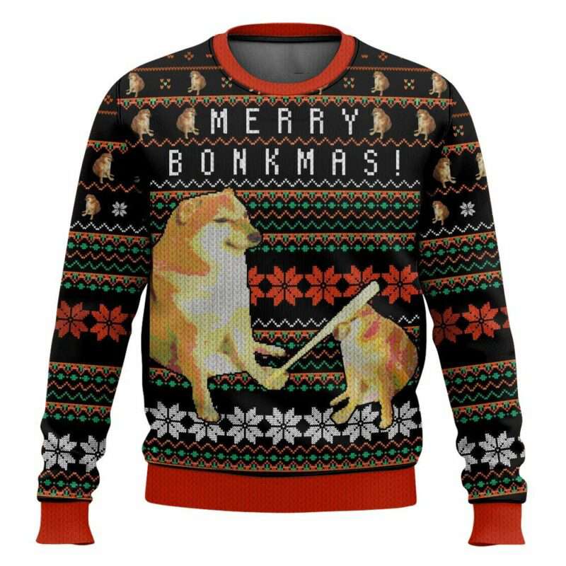 Bonkmas Cheems Doge Meme Ugly Christmas Sweater