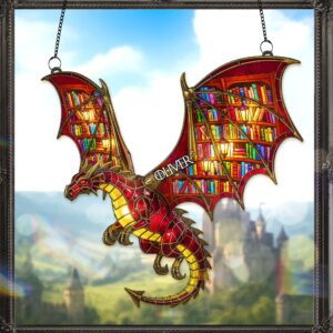 Alternative view of Book Lover Dragon Suncatcher Ornament - Personalized Gifts For Book Lover 04NAMG140825