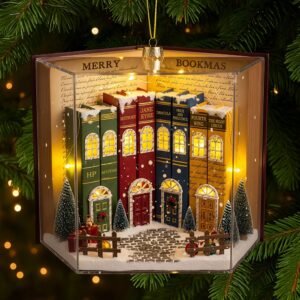 Alternative view of Book Town In A Jolly Christmas Night Acrylic Ornament, Personalized Gifts For Book Lovers 05qhti280825