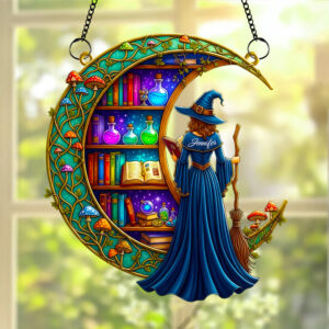 Bookshelf Moonlight Suncatcher Ornament Personalized Gifts for Book Lovers 01TODT010825