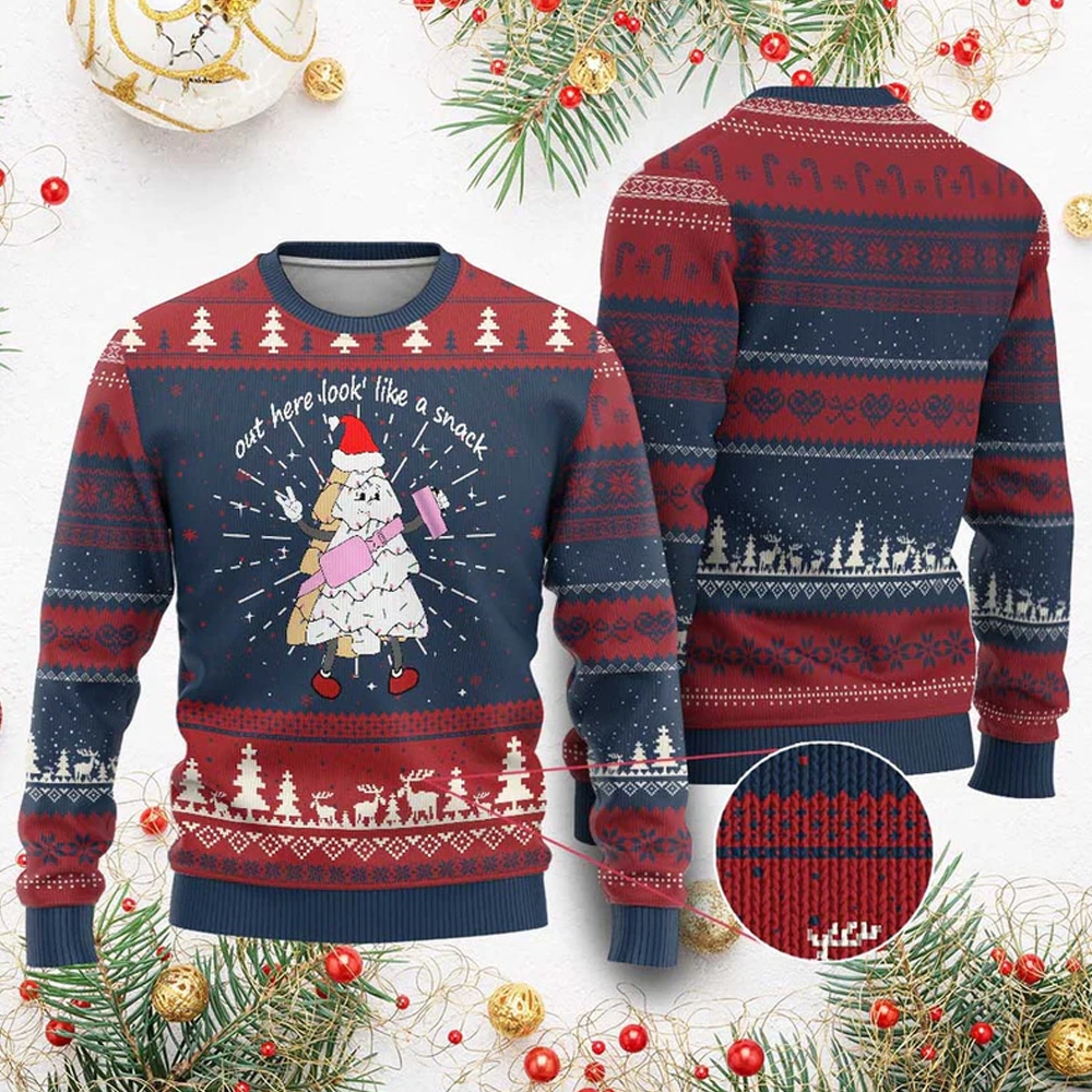 Boujee Tree Cake Out Here Lookin Like A Snack Ugly Christmas Sweater - Grishko.com