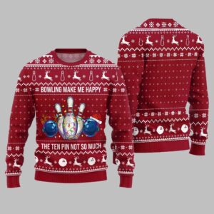 Alternative view of Bowling Make Me Happy The Ten Pin Not So Much Ugly Sweater Christmas 2025 - Grishko.com