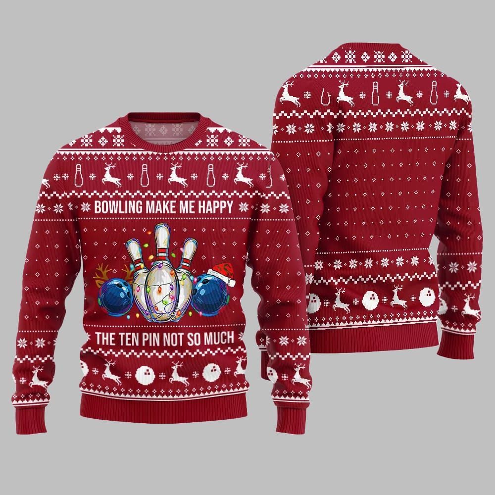 Alternative view of Bowling Make Me Happy The Ten Pin Not So Much Ugly Sweater Christmas 2025 - Grishko.com