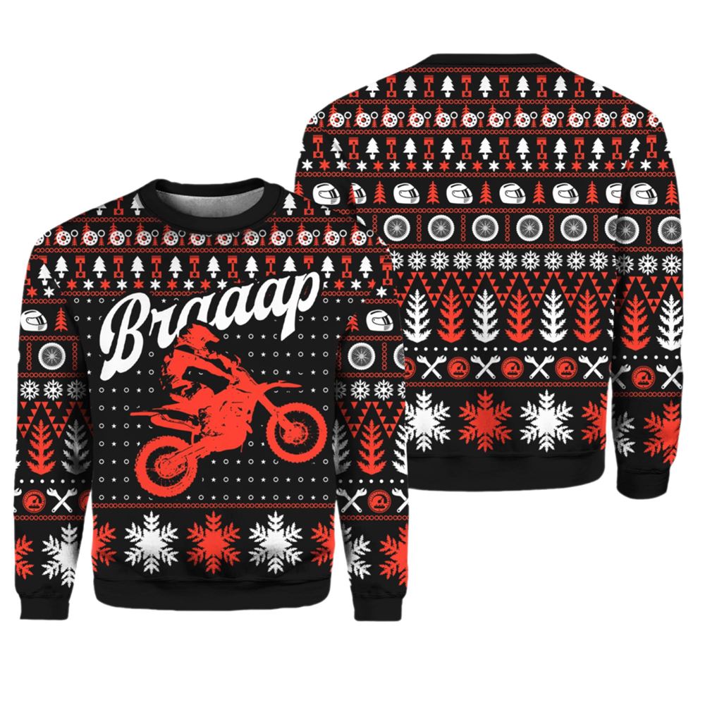 Alternative view of Braaap Moto Red Version Ugly Christmas Sweater - Grishko.com