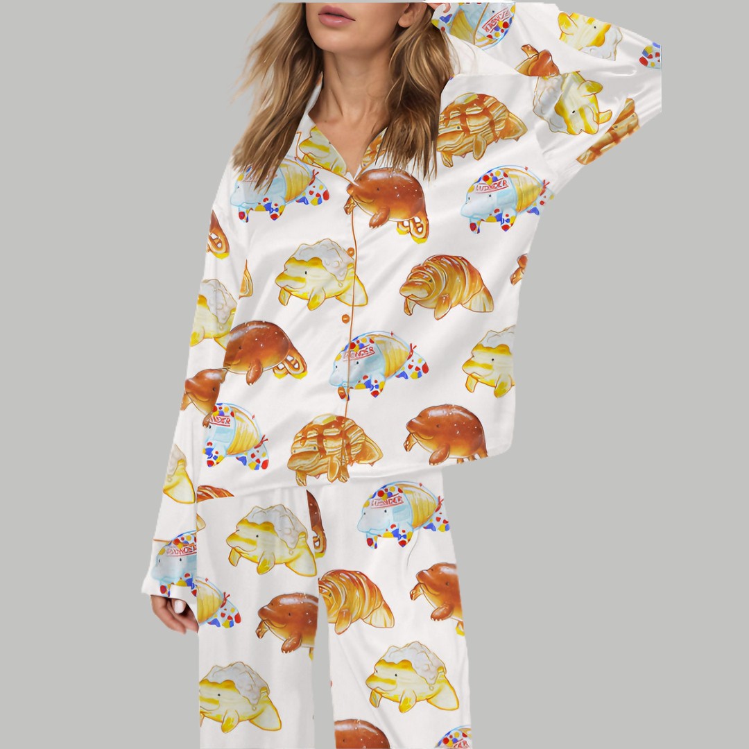 Bread Manatee Silky Satin Pajama Set
