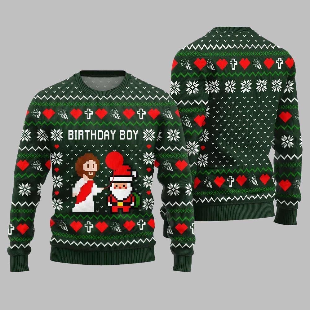 Brithday Boy Santa Jesus Ugly Sweater Christmas - Image 3