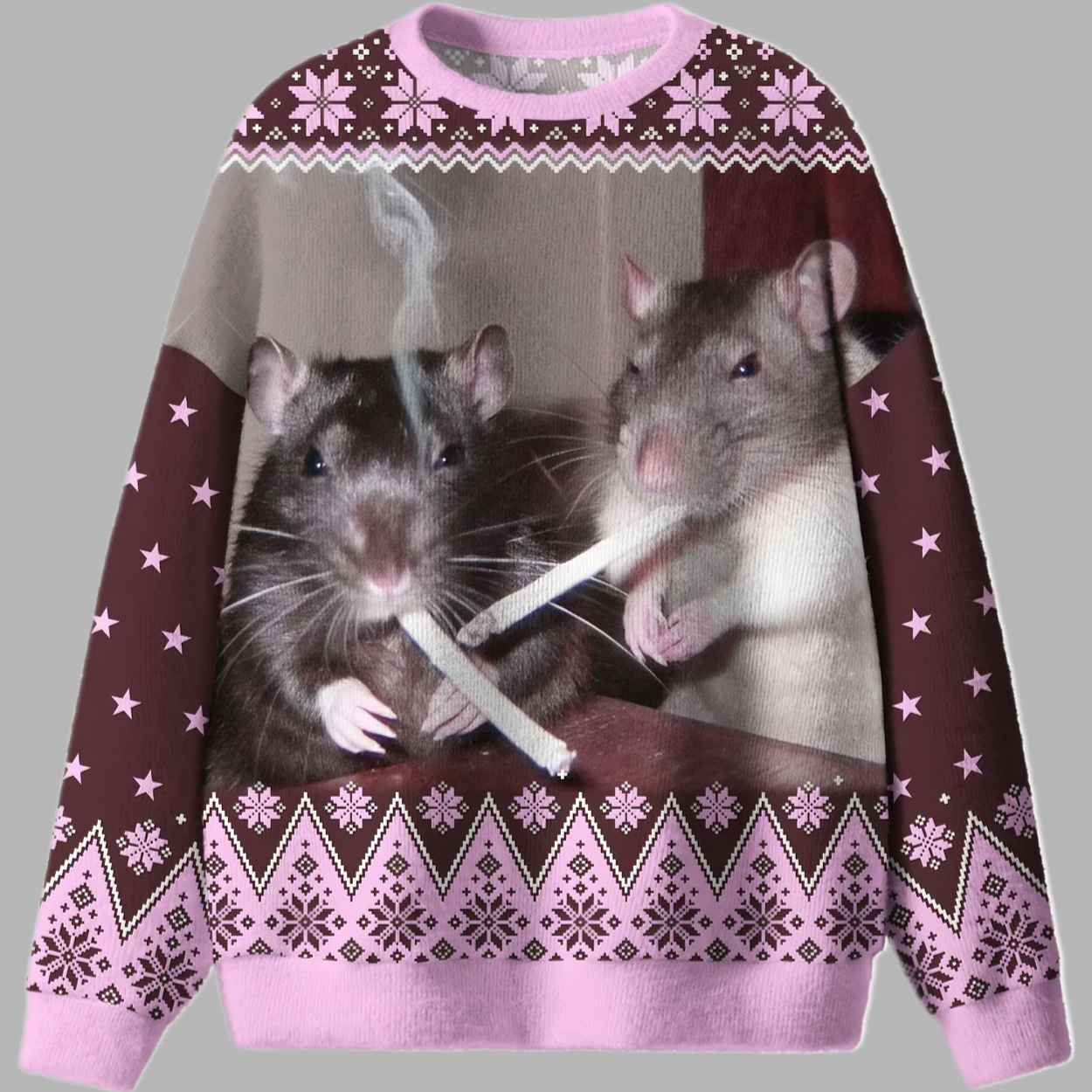 Alternative view of Brown Smoking Rats Ugly Christmas Sweater - gullprint.com