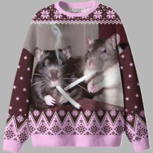 Brown Smoking Rats Ugly Christmas Sweater - gullprint.com