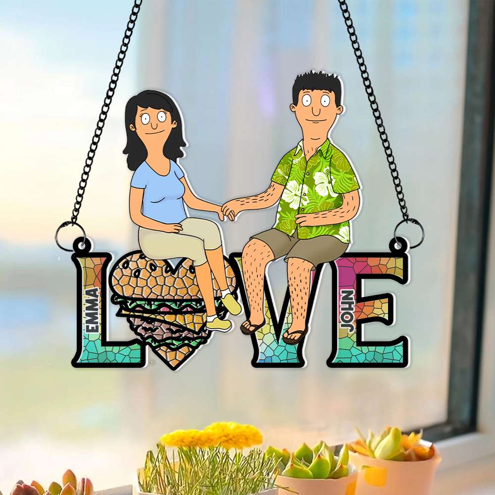 Burger Couple Suncatcher Ornament - Personalized Gifts 03OHMH080225PA