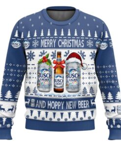 Busch Light Merry Christmas And Hoppy New Beer Ugly Christmas Sweater