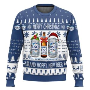 Busch Light Merry Christmas And Hoppy New Beer Ugly Christmas Sweater