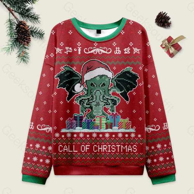 Call of Christmas Red Ugly Christmas Fuzzy Fleece Sweatshirt