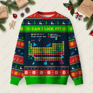 Can I Lick It Periodic Table Ugly Christmas Fuzzy Fleece Sweatshirt