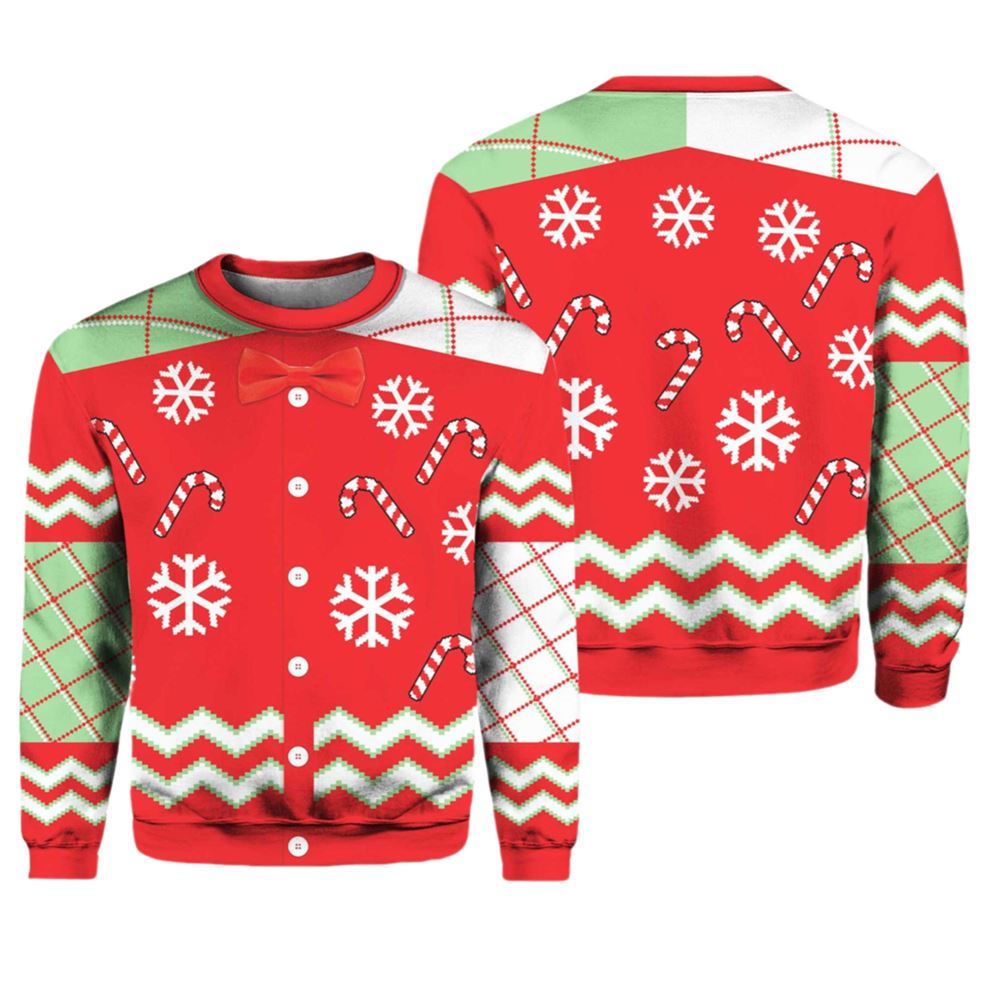 Alternative view of Candy Canes And Snowflakes Button Up Ugly Christmas Sweater - Grishko.com