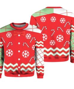 Candy Canes And Snowflakes Button Up Ugly Christmas Sweater 