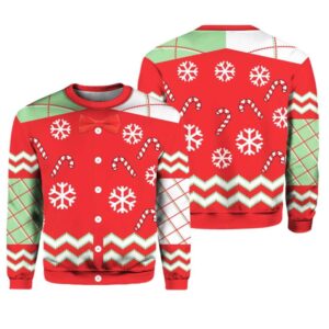 Candy Canes And Snowflakes Button Up Ugly Christmas Sweater - Grishko.com