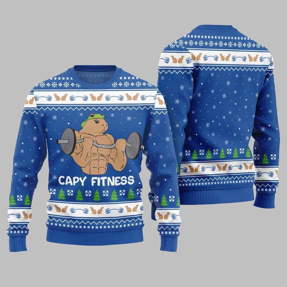 Capy Fitness Funny Ugly Sweater 2025 Christmas - Grishko.com