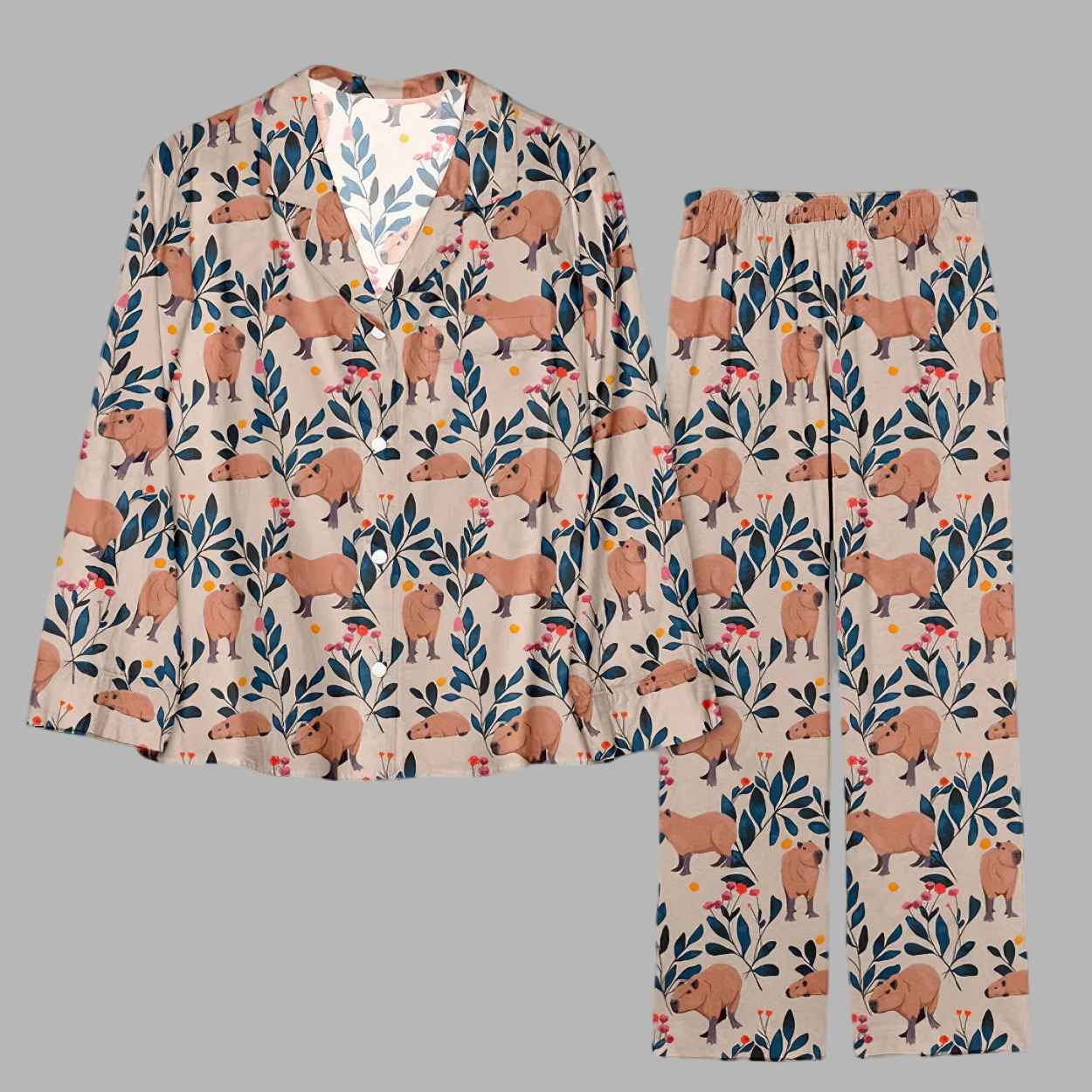 Capybara and Plants Pajama Set
