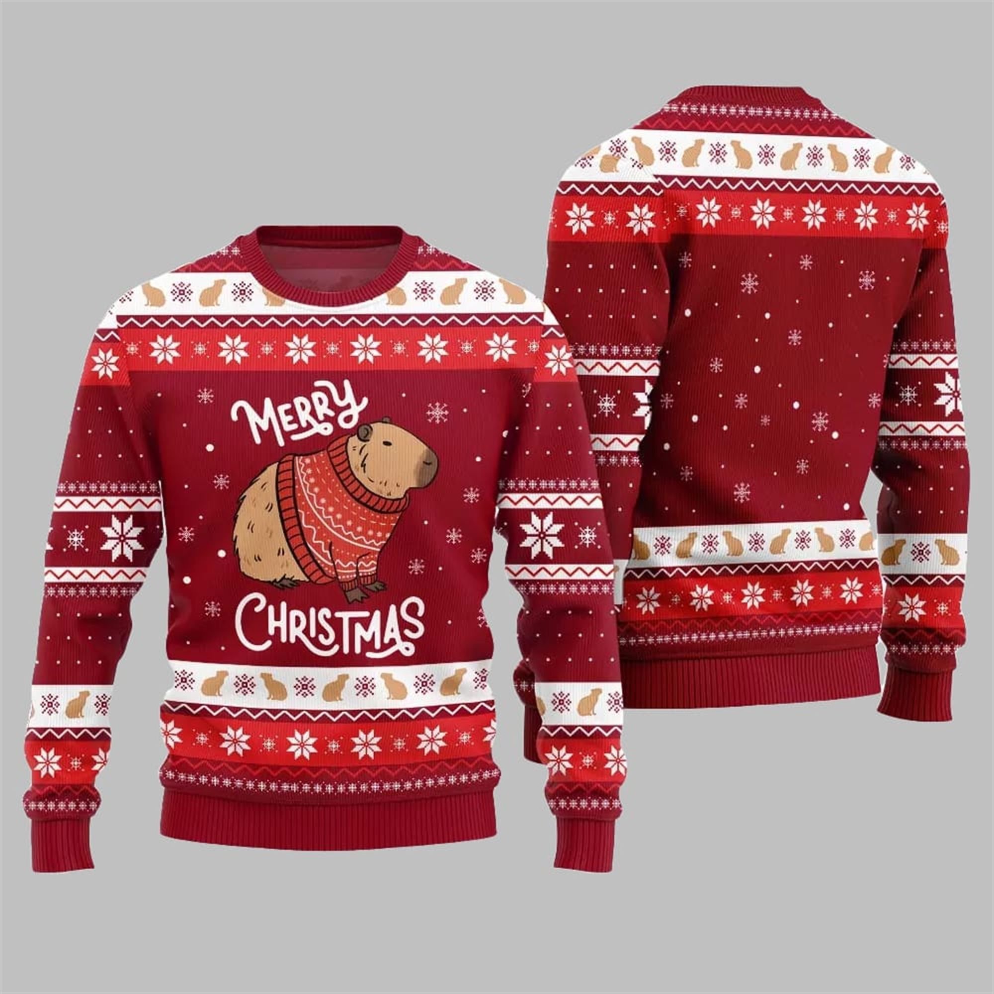 Capybara Merry Christmas Ugly Sweater 2025 Christmas - Grishko.com - Image 2