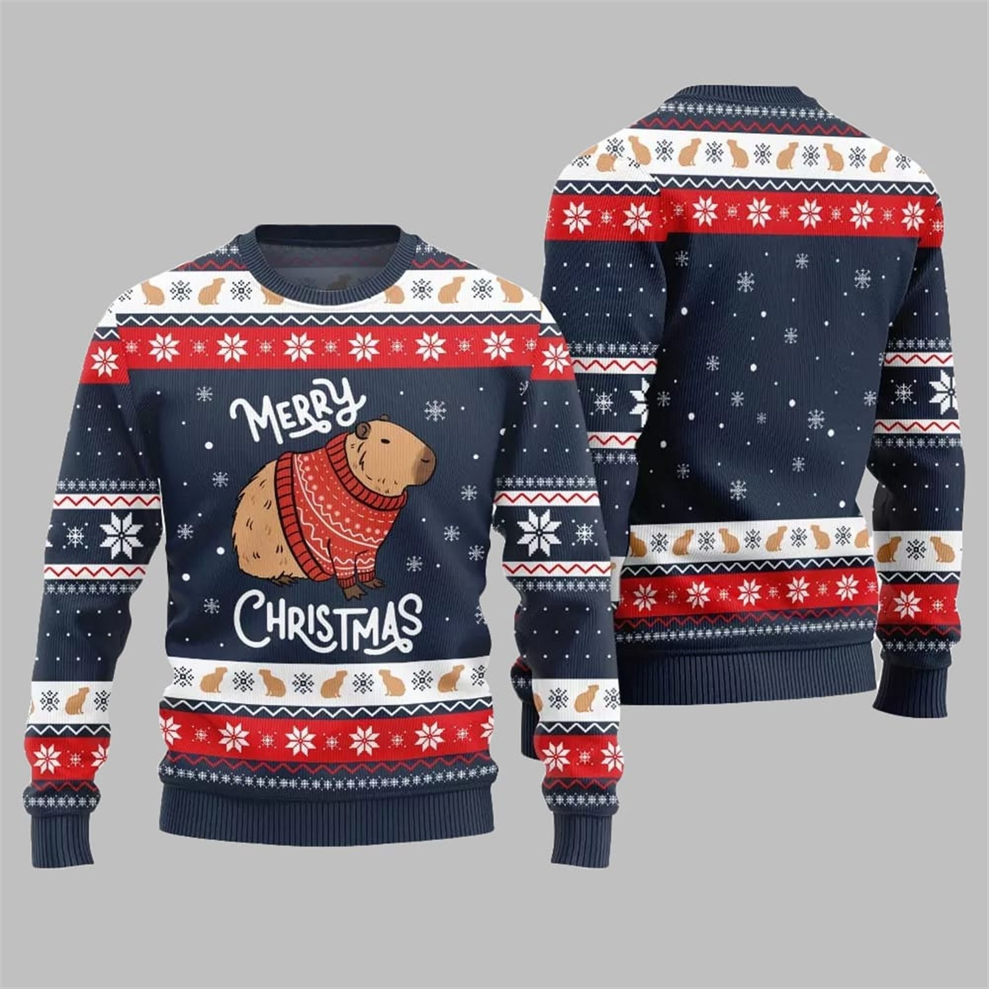 Capybara Merry Christmas Ugly Sweater 2025 Christmas - Grishko.com - Image 5