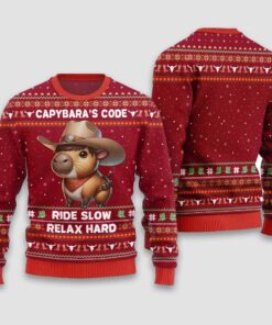 Capybara's Code Ride Slow Relax Hard Christmas Ugly Sweater