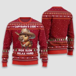 Capybara's Code Ride Slow Relax Hard Christmas Ugly Sweater