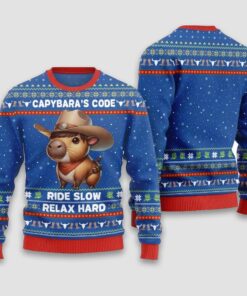 Alternative view of Capybara's Code Ride Slow Relax Hard Christmas Ugly Sweater