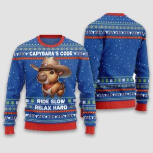 Alternative view of Capybara's Code Ride Slow Relax Hard Christmas Ugly Sweater