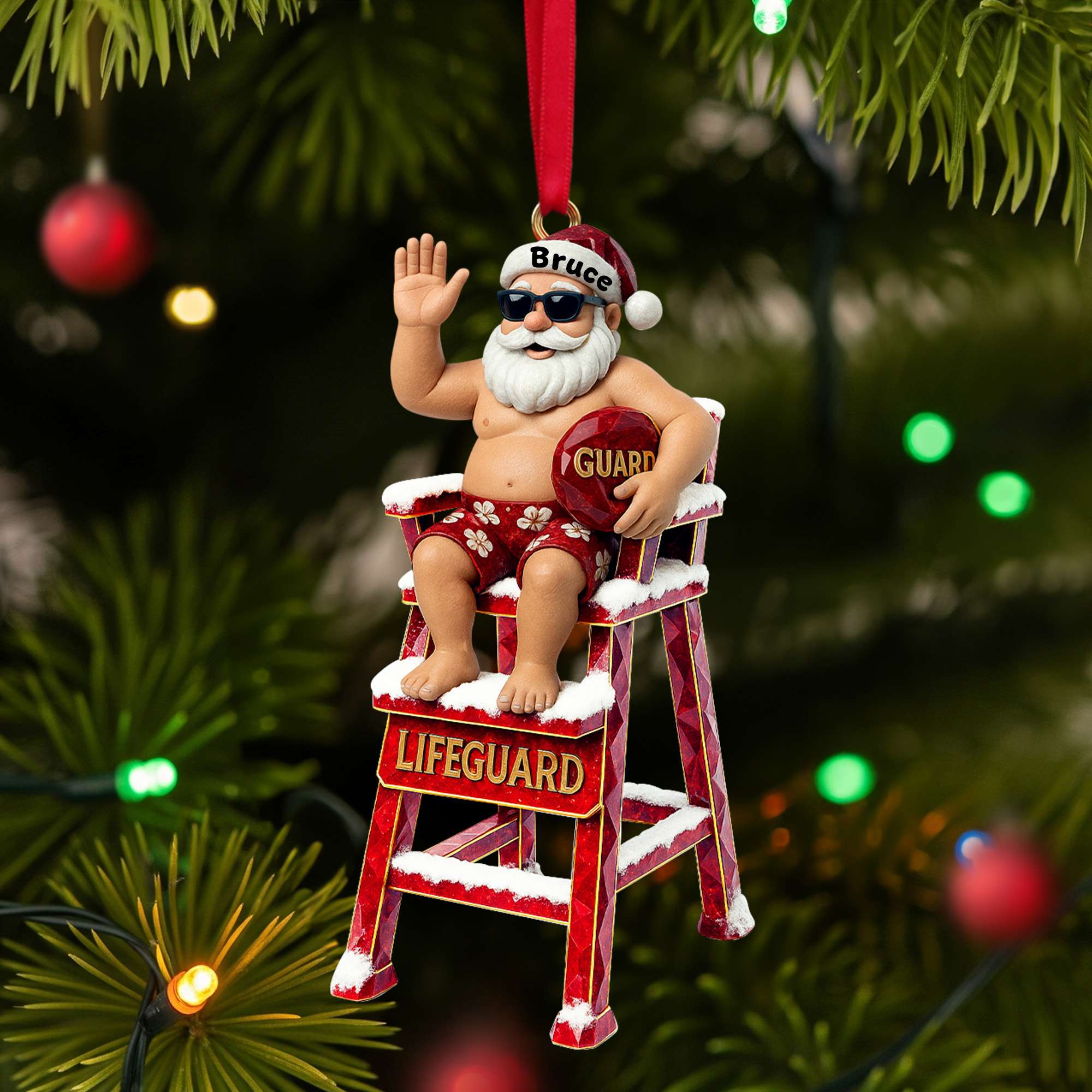 Caricature Beach Santa Lifeguard Ornament - Personalized Christmas Gifts For Beach Lifeguard 04OHLU210825 - Image 3